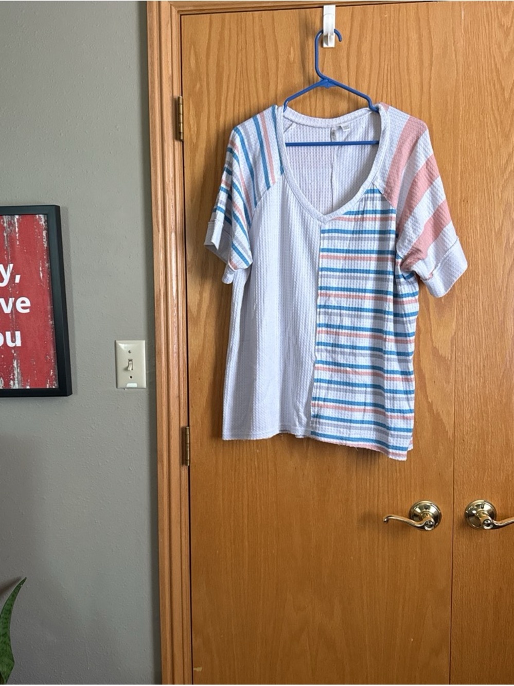 Women’s Striped Colorblock Short-Sleeve Top - White, Blue & Pink